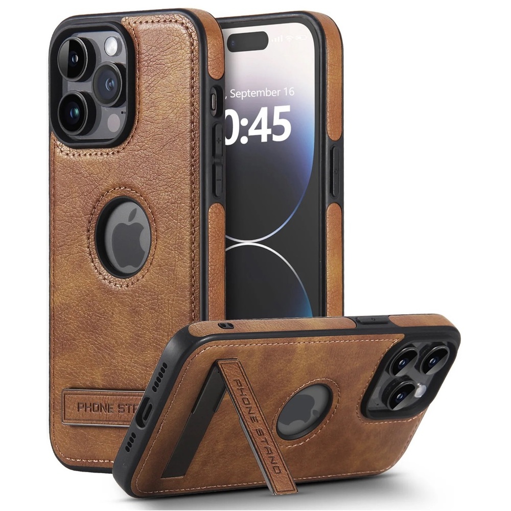 iPhone 14 pro max case  14 case 14 plus 14 pro kickstand brown leather